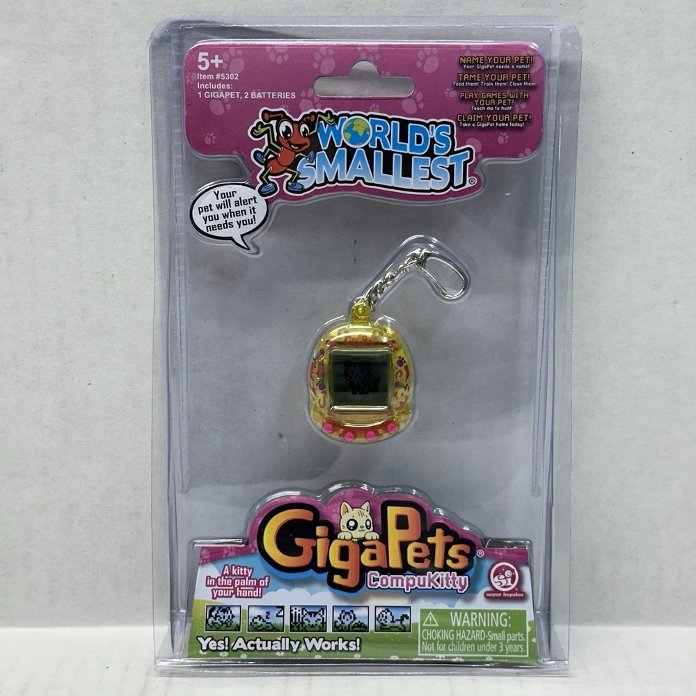 New Giga Pets Worlds Smallest CompuKitty Keychain Toy Tamagotchi Mini Kitty Cat‎